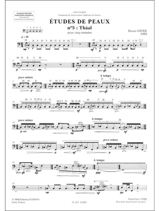 Etudes de peaux n° 5 - Thâal - Bruno Giner - Partition - Timbales